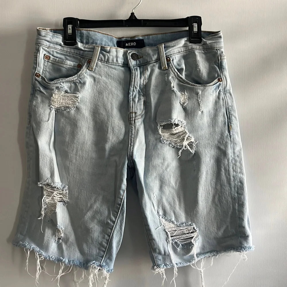 Aero slim cut-off denim blue shorts - Picture 1 of 7